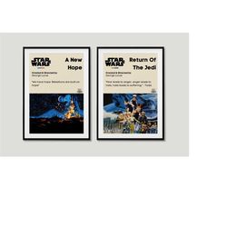 star wars movie poster digital print pack - set of 2 prints - star wars wall art, star wars movie painting, star wars ro