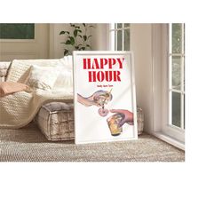 happy hour wall art print, bar cart art, alcohol poster, bar cart accessories, bar cocktail print, trendy drinks print,