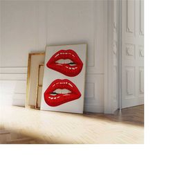 aesthetic red lips wall art, preppy dorm room decor, aesthetic lip bite poster, retro maximalist wall art, edgy art, ecl