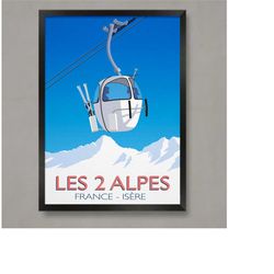 les 2 alpes ski resort poster, ski resort poster, ski print , snowboard poster,  ski gifts, ski poster