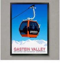 gastein valley ski poster, ski resort poster, ski print , snowboard poster,  ski gifts, ski poster