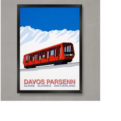 davos parsenn ski train poster, ski resort poster, ski print , snowboard poster,  ski gifts, ski poster