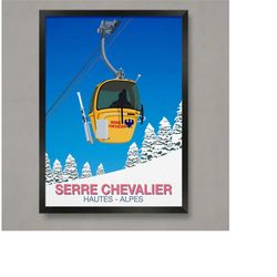 serre chevalier ski poster, ski resort poster, ski print , snowboard poster,  ski gifts, ski poster