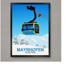 mayrhofen ski resort poster, ski resort poster, ski print , snowboard poster,  ski gifts, ski poster