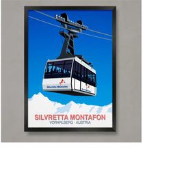 silvretta montafon ski poster, ski resort poster, ski print , snowboard poster,  ski gifts, ski poster