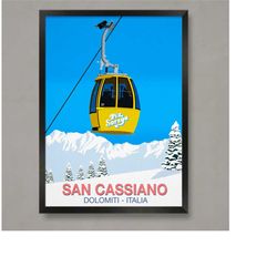 san cassiano ski poster, ski resort poster, ski print , snowboard poster,  ski gifts, ski poster