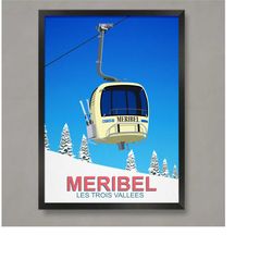 meribel ski resort poster, ski resort poster, ski print , snowboard poster,  ski gifts, ski poster
