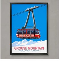 grouse mountain ski poster, ski resort poster, ski print , snowboard poster,  ski gifts, ski poster