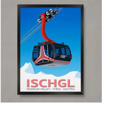 ischgl ski resort poster, ski resort poster, ski print , snowboard poster,  ski gifts, ski poster