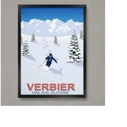 verbier ski resort poster, ski resort poster, ski print , snowboard poster,  ski gifts, ski poster