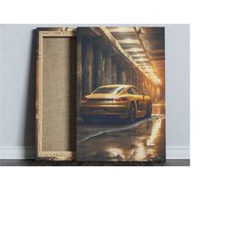 yellow sports car vintage car poster, automotive wall art, car guy gifts, mechanic gifts, trendy poster, car canvas