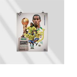 brazil football ronaldinho soccer coach gift, digital print, sports wall art, football canvas, framed poster, printable