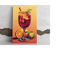 bar cart prints and accessories, sangria cocktail art, alcohol poster, bar cart decor, bourbon wall art, cocktail wall a