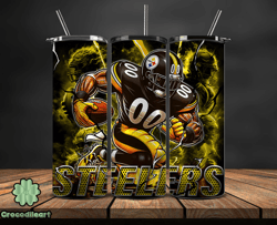 pittsburgh steelers  tumbler wrap glow, nfl logo tumbler png, nfl design png, design by crocodileart-27