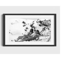 vintage apres ski bikini sun tanning photo - digital download, printable art, vintage ski art, ski home decor, ski wall