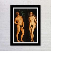 adam and eve by grien medieval art print. available framed
