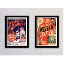 reefer madness and devils harvest. set of 2 cult movie poster prints. available framed