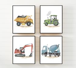 construction nursery prints - construction nursery decor - truck prints - boys room wall art - baby boy nursery art - tr