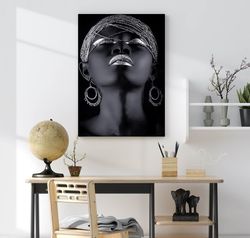 african silver woman painting, modern wall art, canvas wall set, extra large wall art, african american art, silver afri