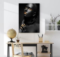 african woman wall art, african woman canvas print, african american wall art, african gold lips decor, african woman pa