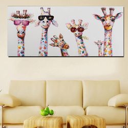 giraffe poster, giraffe family canvas wall art,giraffe wall art, kids wall decor, giraffe canvas, animal wall decoration