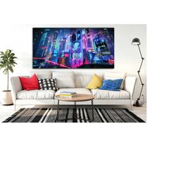 cyberpunk city canvas wall art,neo futuristic cyberpunk city