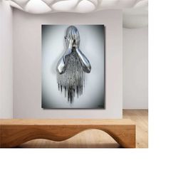 silver metallic human canvas wall art,canvas 3d effect,metallic