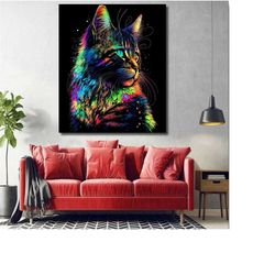 colorful cat portrait canvas print,canvas print ready to