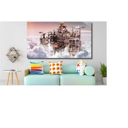 fantasy cloud landscape canvas, abstract flying above the