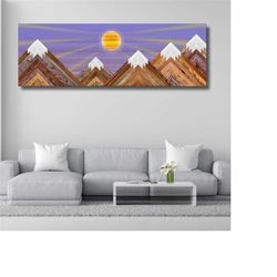 mountain and sun canvas wall decor, minimalist art,