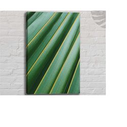 green background minimalist green tropical leaf canvas wall