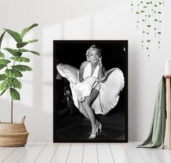 marilyn monroe flying skirt iconic famous movie actress print black & white retro vintage fashion photography canvas fra