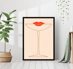 martini glass lips retro art vintage pub alcohol bar print wall poster canvas framed printed girly wall art trendy happy