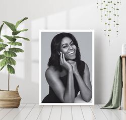 michelle obama portrait print black and white photography canvas framed printed feminist empowering room decor trendy po