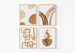 minimalistic boho set of 4 abstract geometric soft ivory beige cream coffee rust decor gallery wall line art canvas fram