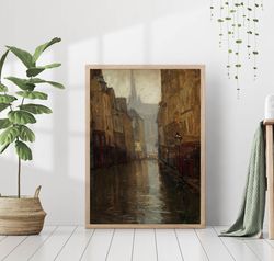 muted tone french cityscape vintage landscape painting farmhouse retro neutral living room wall art decor canvas frame p