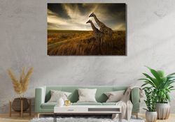 2 giraffes ready to hang canvas,giraffes wall art,africa landscape poster,animal print art,animal wall print animal post