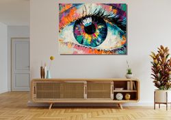 abstract eye ready to hang canvas, eye graffiti wall art, abstract eye oil painting, colorful modern wall art, eye canva