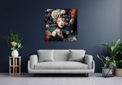 abstract flowers girl ready to hang canvas,flowers girl canvas wall art,girl room decor,abstract flowers girl poster,flo