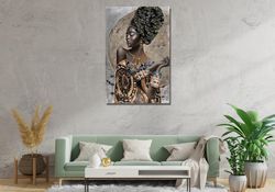 african black woman ready to hang canvas,abstract african girl canvas paintings wall art pictures,black canvas decor, af