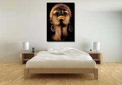 african woman gold hair ready to hang canvas, african art, afro american canvas wall art, golden beauty wall art, africa