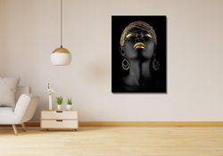 african woman gold hair ready to hang canvas, golden beauty wall art, african art, afro american canvas wall art, africa