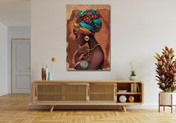 african woman illustration ready to hang canvas, golden beauty wall art, african art, afro american canvas wall art, afr