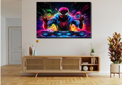 dj spiderman ready to hang canvas,spiderman digital print canvas,modern home living room canvas,spiderman home decor,wal