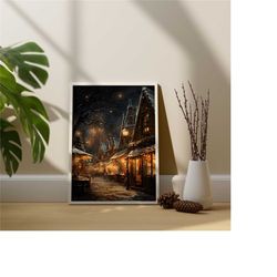 christmas print, christmas market wall art poster, christmas