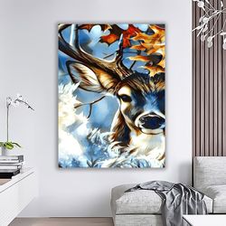 deer canvas, deer poster, deer painting, unique deer painting, colorful deer art, wild deer wall art.jpg