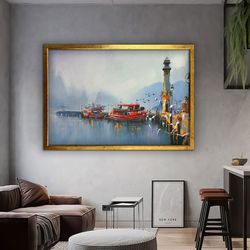 fishing boats canvas, seascape painting, sea and boats home decor.jpg