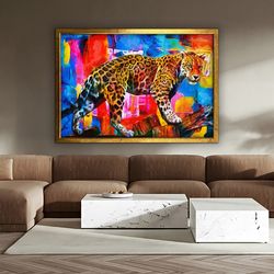 framed colorful tiger canvas painting, pop art tiger canvas print, colorful tiger home decor, tiger wall art 1.jpg