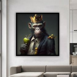 monkey painting, monkey office decor, monkey poster, gorilla man canvas, monkey in suit art.jpg