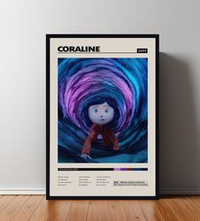 coraline movie poster, coraline print, minimalist poster, retro modern, vintage poster, midcentury art, wall art, home d